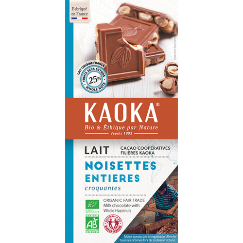 KAOKA - БИО ШОКОЛАД МЛЕЧЕН (38%) С ЦЕЛИ ЛЕШНИЦИ - 180 г
