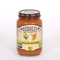 Rudolfs - Био плодово пюре ябълка и морски зърнастец, 6+ месеца, 190 g