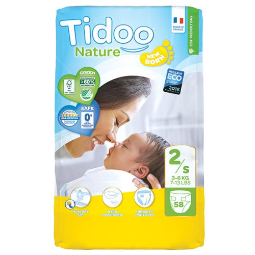 TIDOO - ЕКО БЕБЕШКИ ПЕЛЕНИ НОВОРОДЕНО РАЗМЕР 2 (3-6 кг) ДЖЪМБО - 58 бр