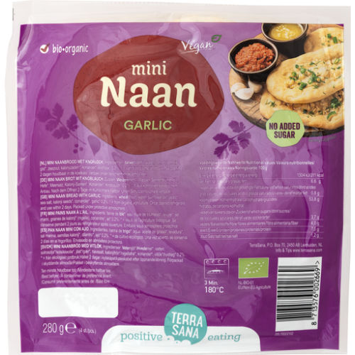 TERRA SANA - БИО ИНДИЙСКИ ХЛЯБ "NAAN" МИНИ С ЧЕСЪН - 280 г